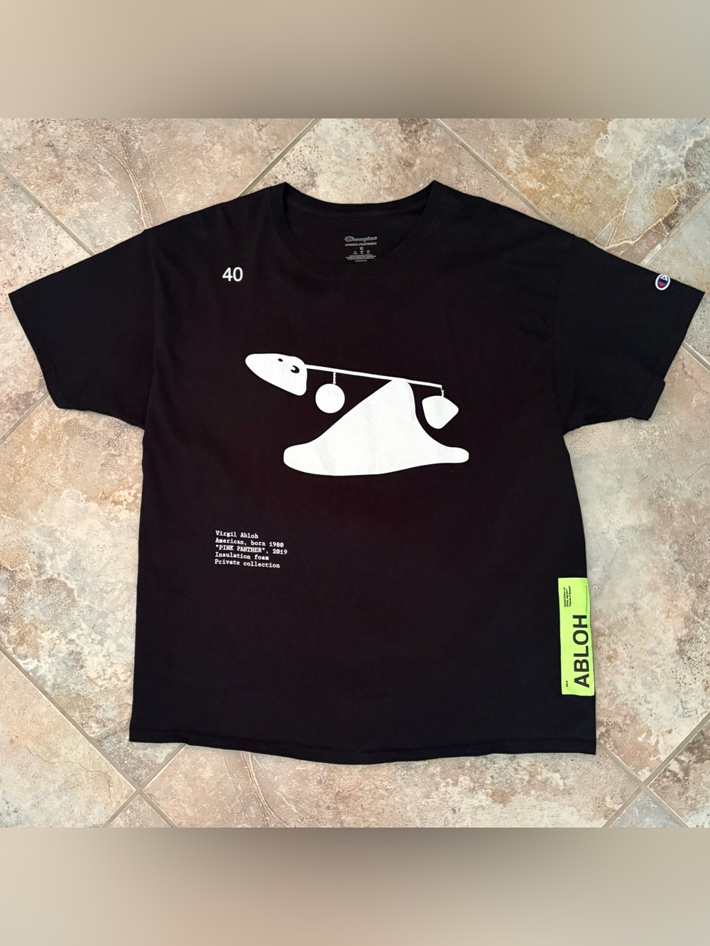 VIRGIL ABLOH ICA Champion T Shirt Pink Panther Black White Green Graphic XL Rare